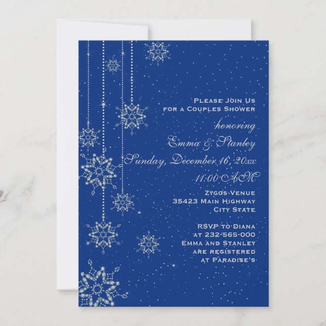Invitación Parejas de boda azul cristalino con copas de nieve (Anverso)