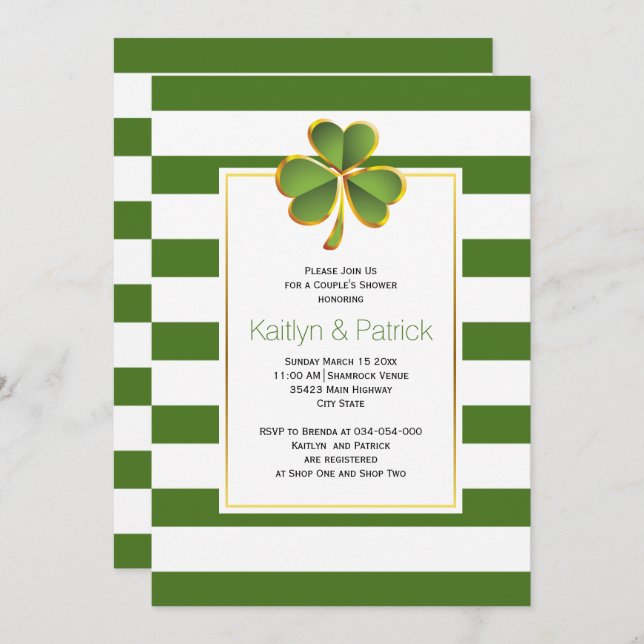 Invitación Parejas de boda irlandesas con rayas verdes (Anverso / Reverso)