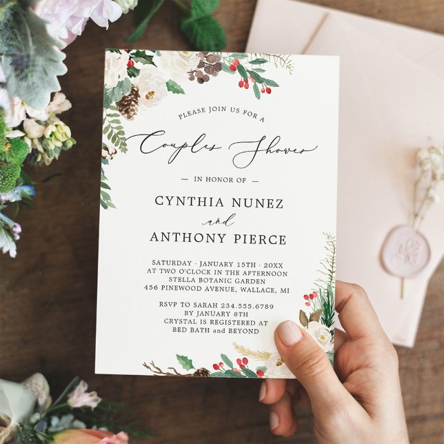 Invitación Parejas de Bodas de Invierno Reprimen Flores De Mo (Subido por el creador)