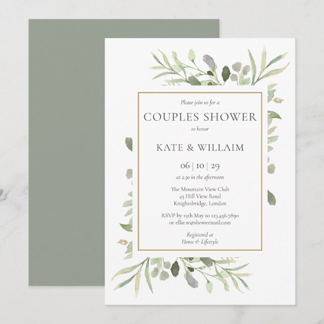 Invitación Parejas de bosque de vegetación Baby Shower|Sprink (Anverso / Reverso)