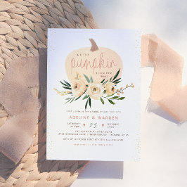 Invitación Parejas de calabaza Baby Shower rosa y dorado mode