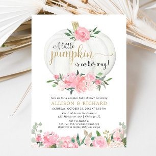 Invitación Parejas de calabaza ducha de bebé, elegante oro ro