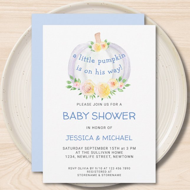 Invitación Parejas de calabaza Niños Baby Shower azul (Subido por el creador)