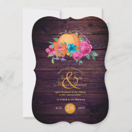 Invitación Parejas De Calabaza Rústica Caen Flores Acuáticas