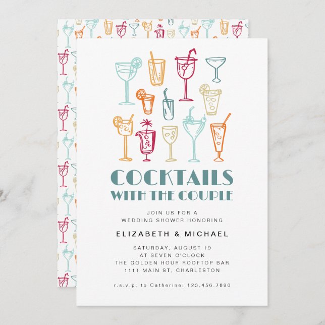 Invitación Parejas de Cocktails desprendidas a mano Fiesta de (Anverso / Reverso)