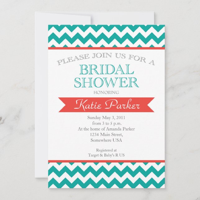 Invitación Parejas de coral y turquesa Ducha Bridal Invitan (Anverso)