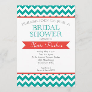Invitación Parejas de coral y turquesa Ducha Bridal Invitan