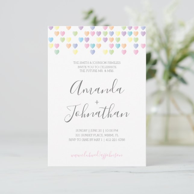 Invitación parejas de corazón dulce WEDDWER DUCHA dulce dulce (Anverso de pie)