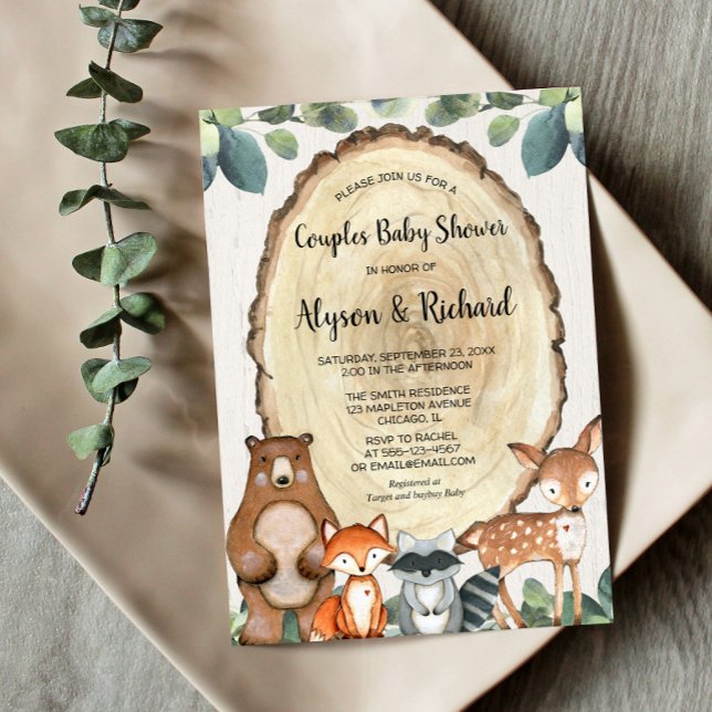 Invitación Parejas de ducha de bebé género animal de bosque n (Subido por el creador)