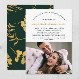 Invitación Parejas de escritura verde moderna ducha Faux Gold