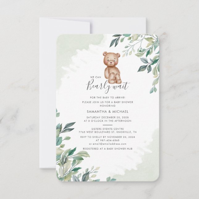 Invitación Parejas de follaje Eucalyptus Esperan a Baby Showe (Anverso)