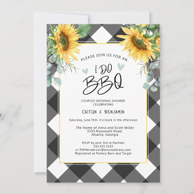 Invitación Parejas de girasol Yo Hago BBQ Ducha de novia (Anverso)
