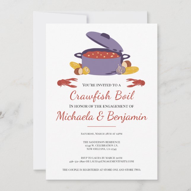 Invitación Parejas de hierba de langostino Fiesta de compromi (Anverso)