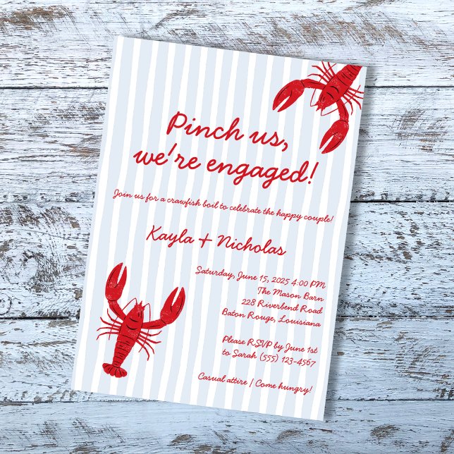 Invitación Parejas de hierba de langostino Hervir Ducha Pínze (Crawfish Boil Engagement Pinch Us Southern Invitation)