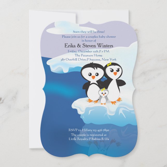 Invitación Parejas de la familia Pingüino Personalizado Baby  (Anverso)
