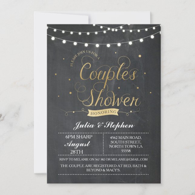 Invitación Parejas de oro Ducha Polka Dot Chalk Invite (Anverso)