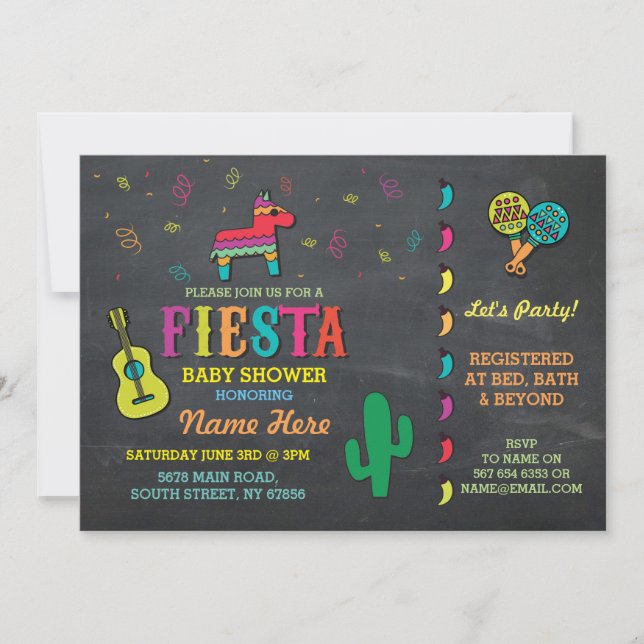 Invitación Parejas de Pinata Fiesta Chalk de Baby Shower Padr (Anverso)