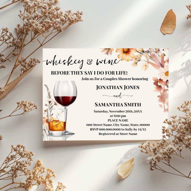 Invitación Parejas de Whiskey & Wine Shower Autumn Wildflower (Subido por el creador)