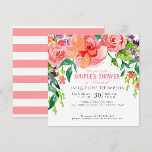 Invitación Parejas Ducha Acuarela Moderno Arte Floral Brillan