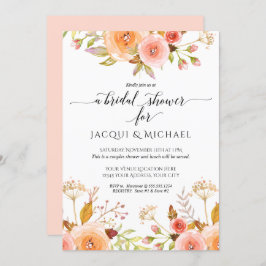 Invitación Parejas Ducha Acuarela Rosa Floral Rosa Bouquet