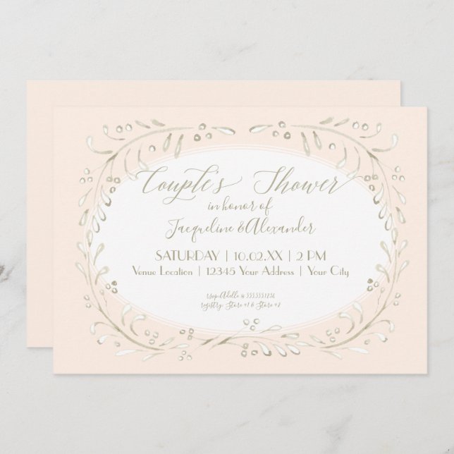 Invitación Parejas Ducha Agua Moderna Foliage Wreath (Anverso / Reverso)