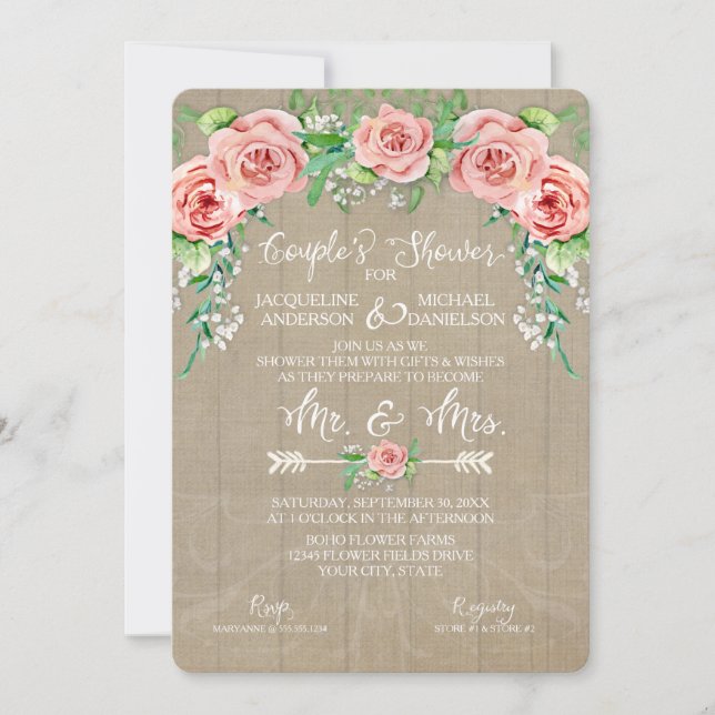 Invitación Parejas Ducha BOHO Flor Corona Bebés Ropa de alien (Anverso)