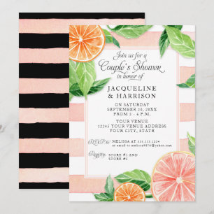 Invitación Parejas Ducha Citrus Pink Black Grapefruit Retro