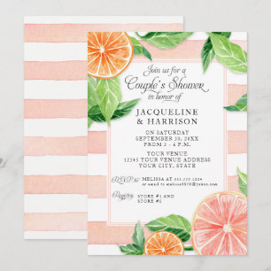 Invitación Parejas Ducha Citrus Pink Grapefruth Watercolor