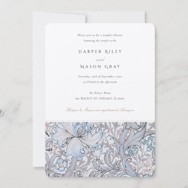 Invitación Parejas Ducha Clásica Lirio Dorado Elegante Pastel (Anverso)