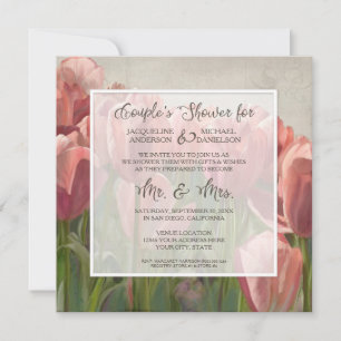 Invitación Parejas Ducha Coral Tulip Floral Boda de madera