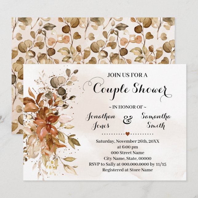 Invitación Parejas Ducha Eucalyptus Caer Boda de otoño (Anverso / Reverso)