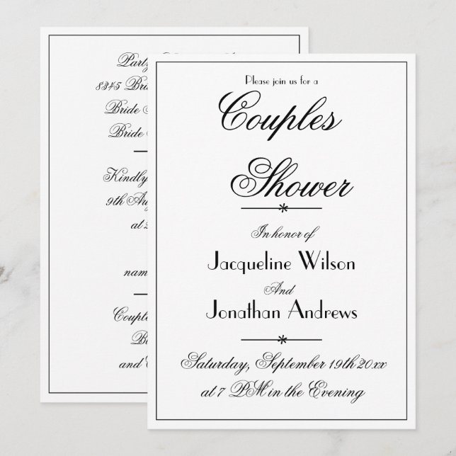 Invitación Parejas Ducha Moda elegante Personalizado blanco (Anverso / Reverso)