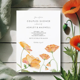 Invitación Parejas Ducha Naranja Poppies Florales de acuarela