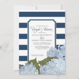 Invitación Parejas Ducha Naval Azul Hidrangea Script Art Deco