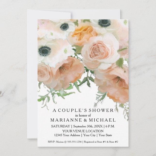 Invitación Parejas Ducha Petales Pastel Elegante Floral (Anverso)