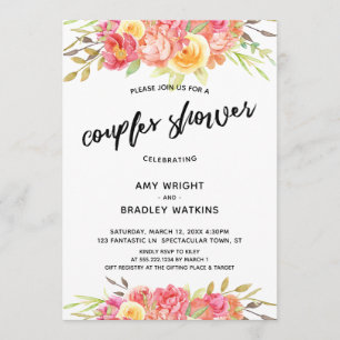 Invitación Parejas Ducha Recepción de Bodas Florales Pintadas