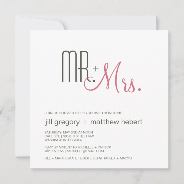 Invitación Parejas Ducha Retro Mediosiglo Moderno (Anverso)