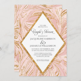 Invitación Parejas Ducha Rosa Faux Purpurina Marble Rubor