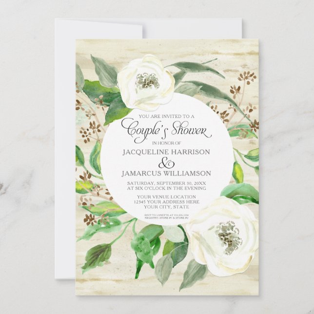 Invitación Parejas Ducha Rosas de la guirnalda del eucalipto  (Anverso)