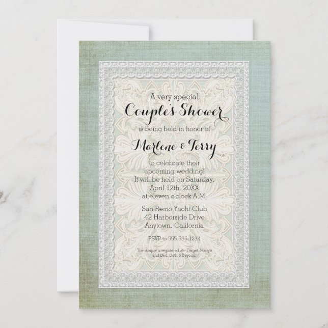 Invitación Parejas Ducha Rústica Lace con Ropa Vintage (Anverso)