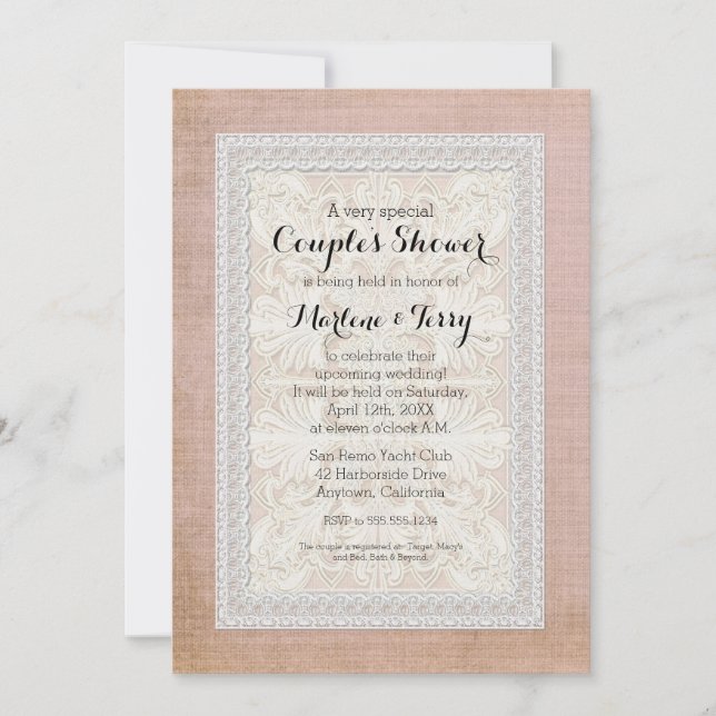 Invitación Parejas Ducha Rústica Lace con Ropa Vintage (Anverso)