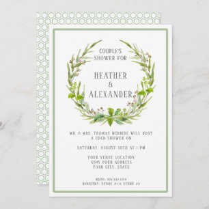 Invitación Parejas Ducha Sencilla Hojas de Agua Foliage Art
