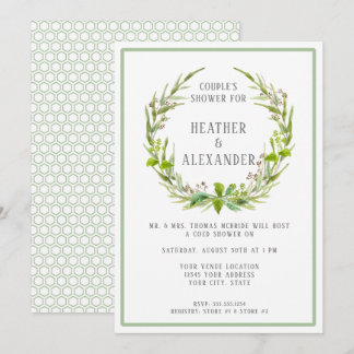 Invitación Parejas Ducha Sencilla Hojas de Agua Foliage Art