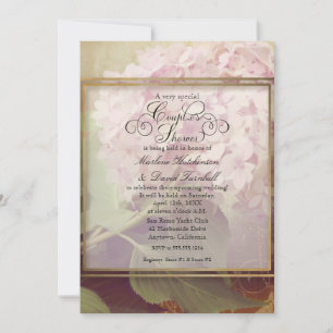 Invitación Parejas Ducha Vintage Rubor Rosa Hydrangea Floral