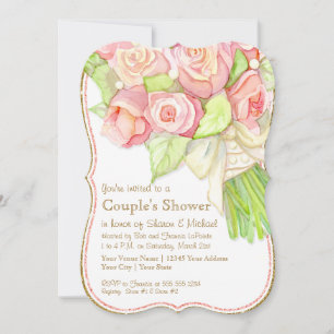 Invitación Parejas Ducha Watercolor Rose Bouquet Pearls