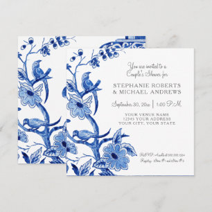 Invitación Parejas duchan azul asiático China acuarela floral