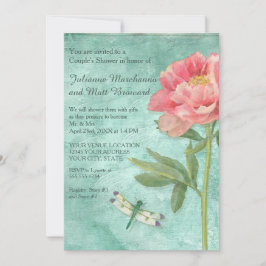 Invitación Parejas duchan Bonito Peony Flores en Dragonfly
