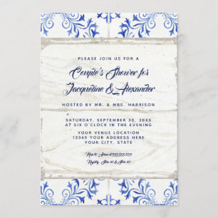 Invitación Parejas duchas duermen Azul de madera blanca Rusti