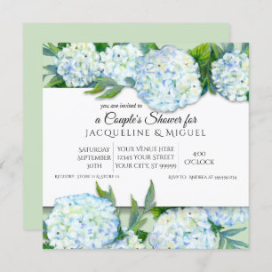 Invitación Parejas Duchas Mint Green n White Hydrangea Floral
