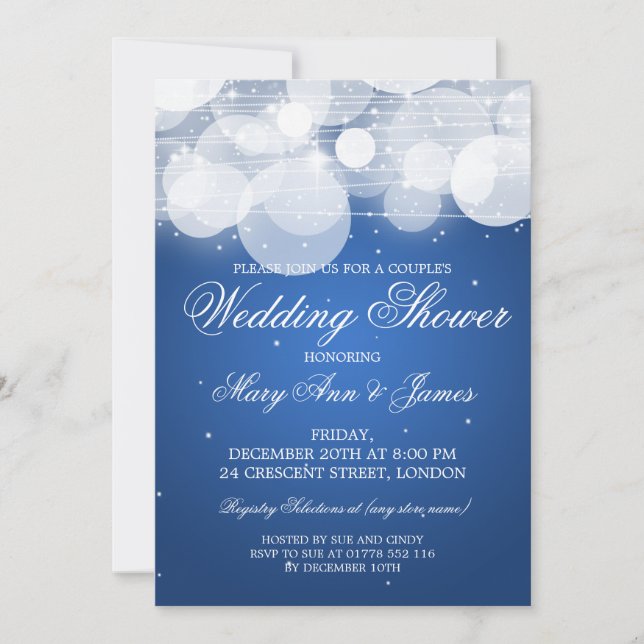 Invitación Parejas Elegantes Ducha Glow & Sparkle Blue (Anverso)